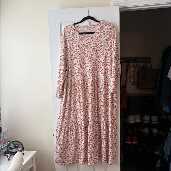 nlt Dresses & Skirts - Long Sleeve Cream Maxi Dress with Pink Floral Print